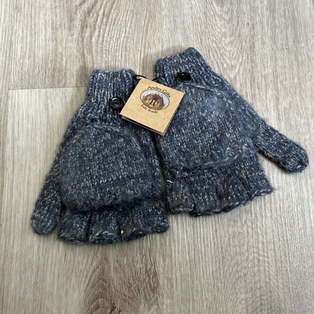 Women's Fingerless Gloves Mittens Blue Wool Blend Andes Gifts Handmade NEW
